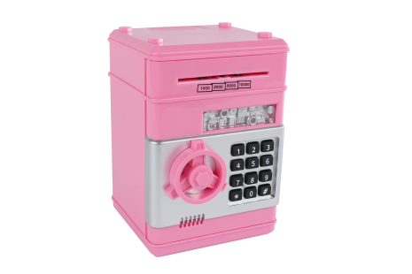 Geldkluis met geheime code en licht en geluid 19,5cm roze