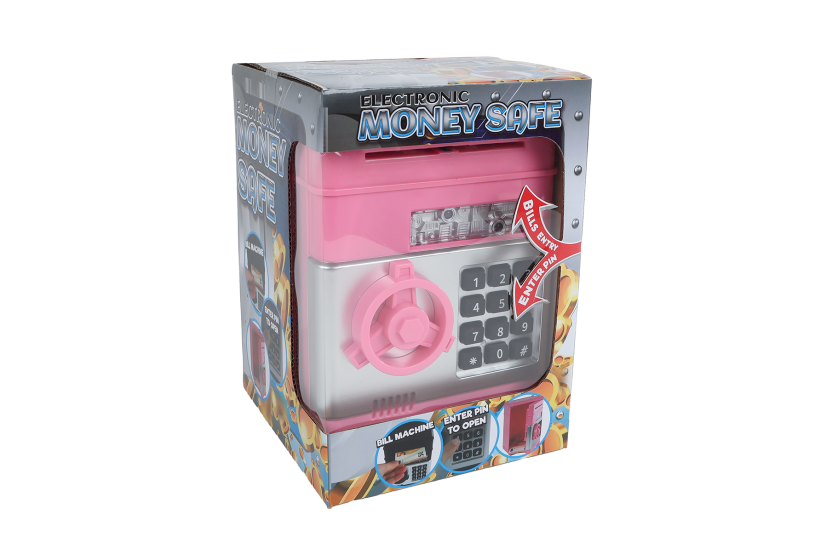 Geldkluis met geheime code en licht en geluid 19,5cm roze