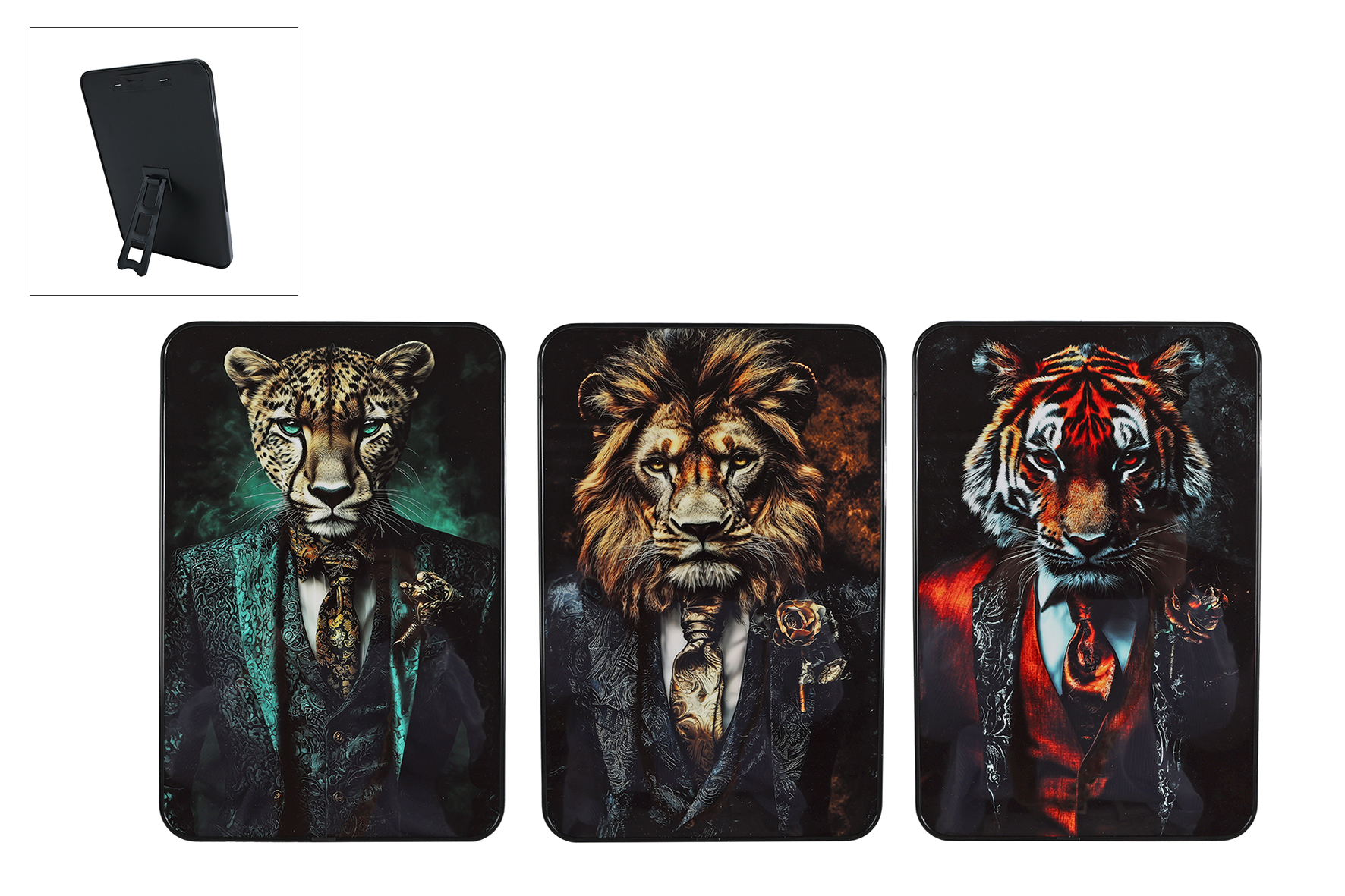 Schilderij Gentlemen Animals zwart 20x30x1cm 3 assorti