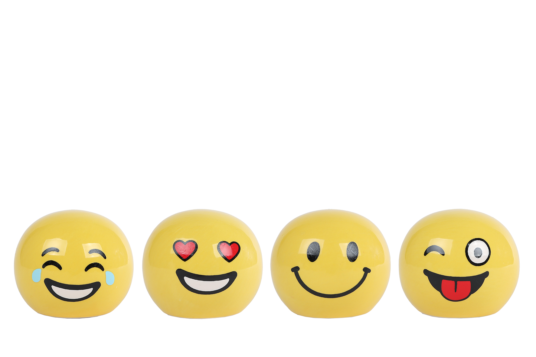 Spaarpot Smile geel aardewerk 7,5x7,5x6,5cm 4 assort