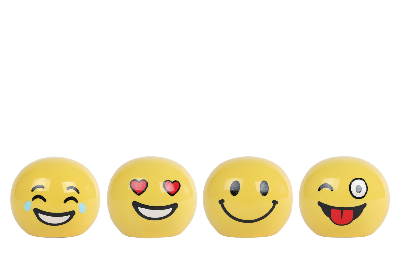 Spaarpot Smile geel aardewerk 7,5x7,5x6,5cm 4 assort