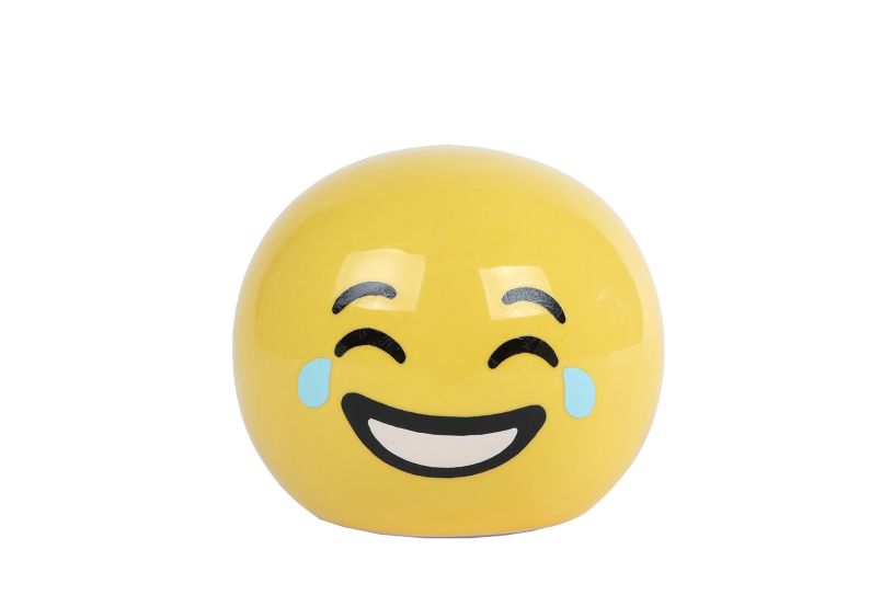 Spaarpot Smile geel aardewerk 7,5x7,5x6,5cm 4 assort