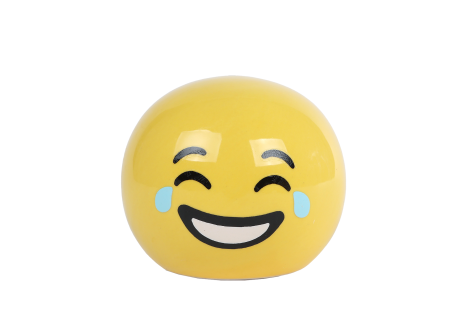 Spaarpot Smile geel aardewerk 7,5x7,5x6,5cm 4 assort