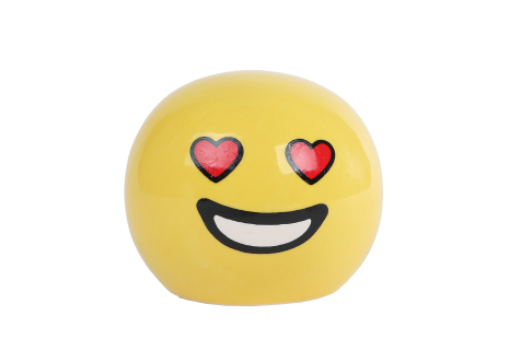 Spaarpot Smile geel aardewerk 7,5x7,5x6,5cm 4 assort