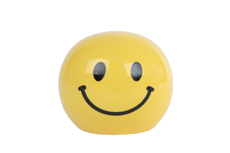 Spaarpot Smile geel aardewerk 7,5x7,5x6,5cm 4 assort