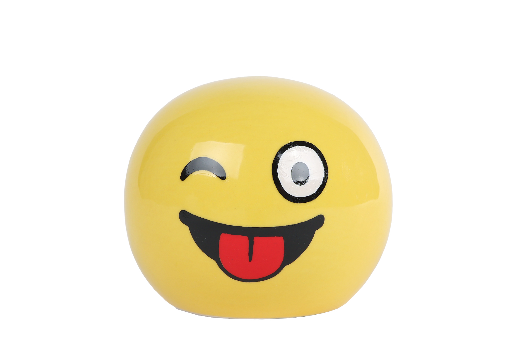Spaarpot Smile geel aardewerk 7,5x7,5x6,5cm 4 assort