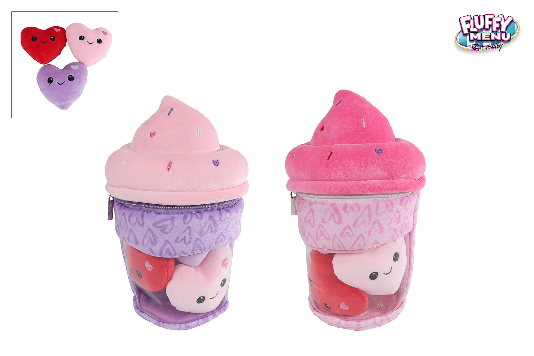 Fluffy Menu ijsje met 3 hartjes pluche 2ass 26cm