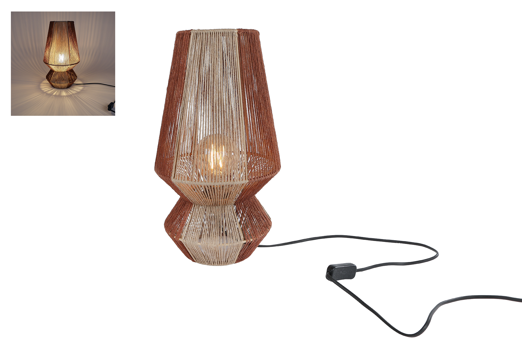 Tafellamp Febe L beige/terra metaal/jute 23x23x40,5cm