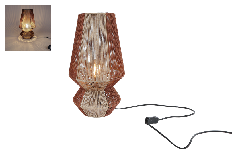 Tafellamp Febe L beige/terra metaal/jute 23x23x40,5cm