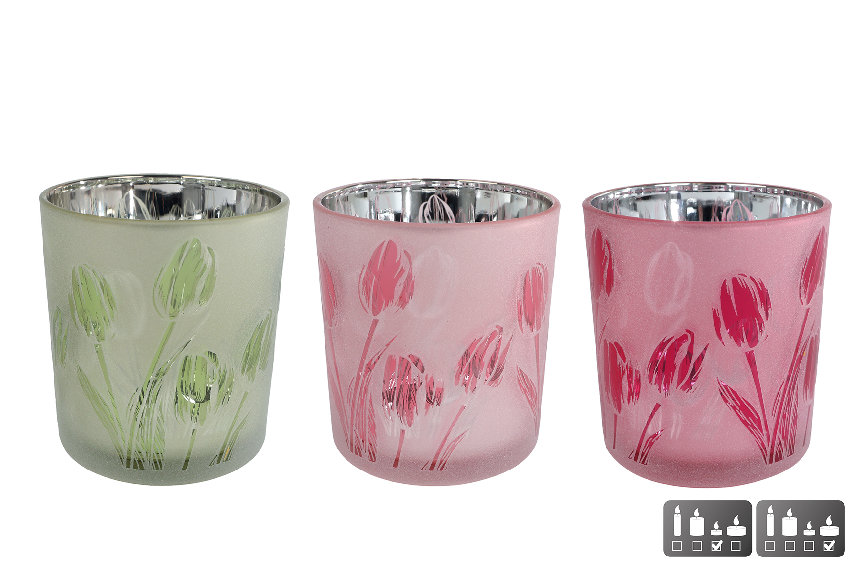 Theelichth Tulip S ass kleur a3 glas 7,5x7,5x8cm