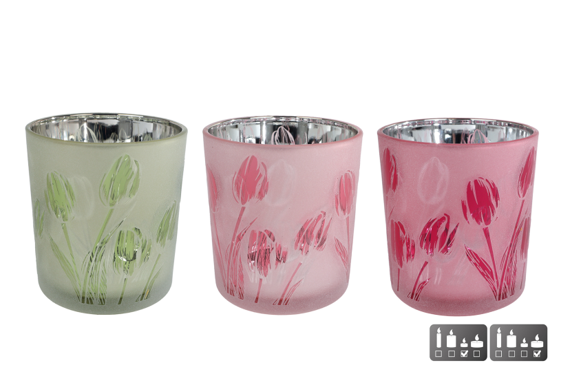 Theelichth Tulip S ass kleur a3 glas 7,5x7,5x8cm