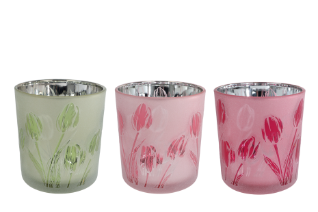 Theelichth Tulip S ass kleur a3 glas 7,5x7,5x8cm