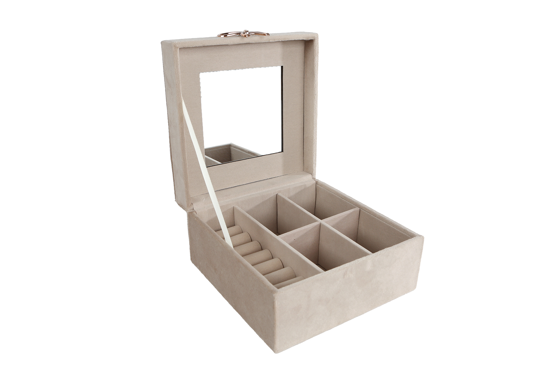 Sieradendoos Aukje met spiegel grijs fluweel 15x15x8cm