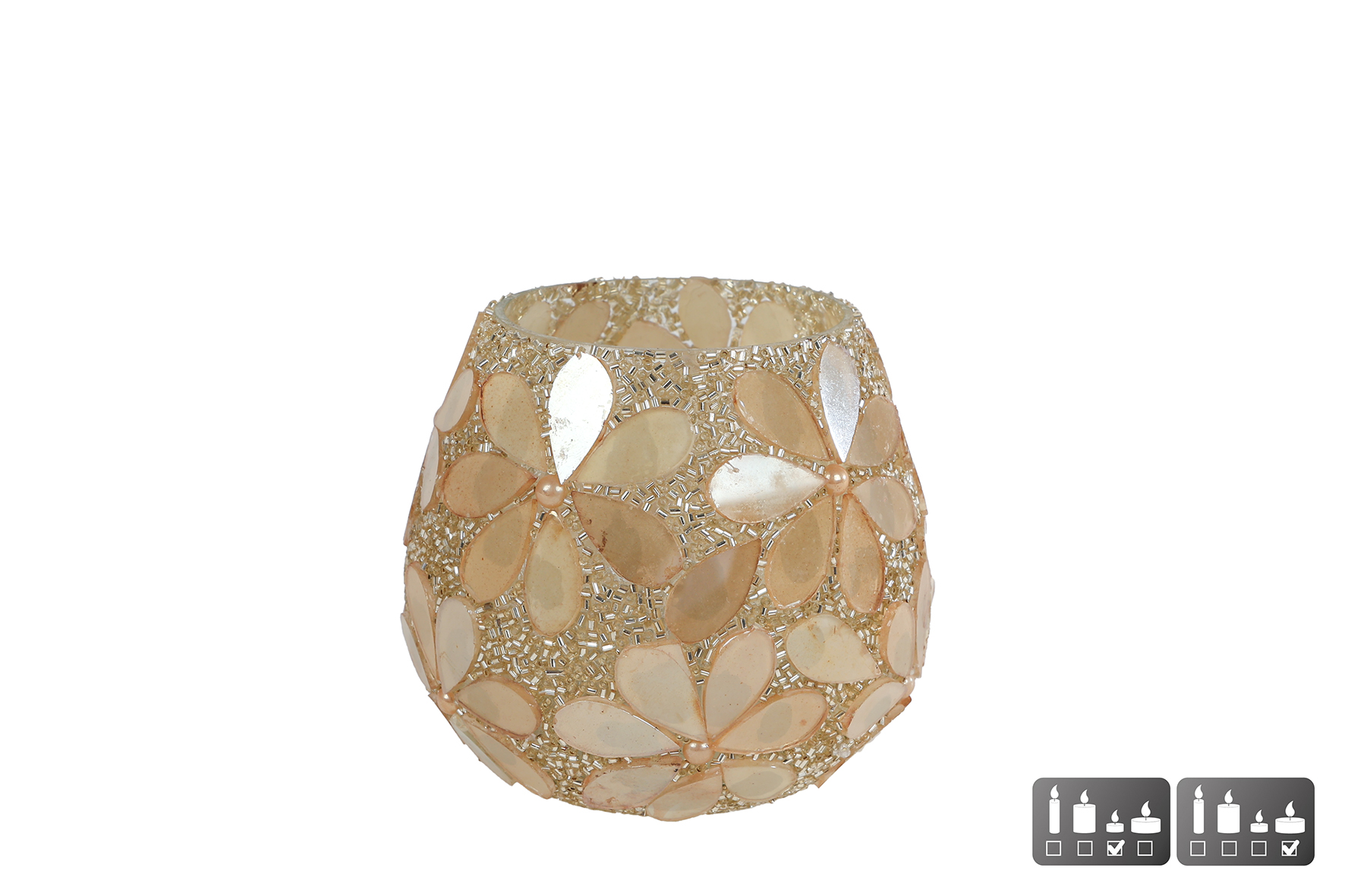 Theelichthouder Nea goud mozaiek glas 7x10x9cm