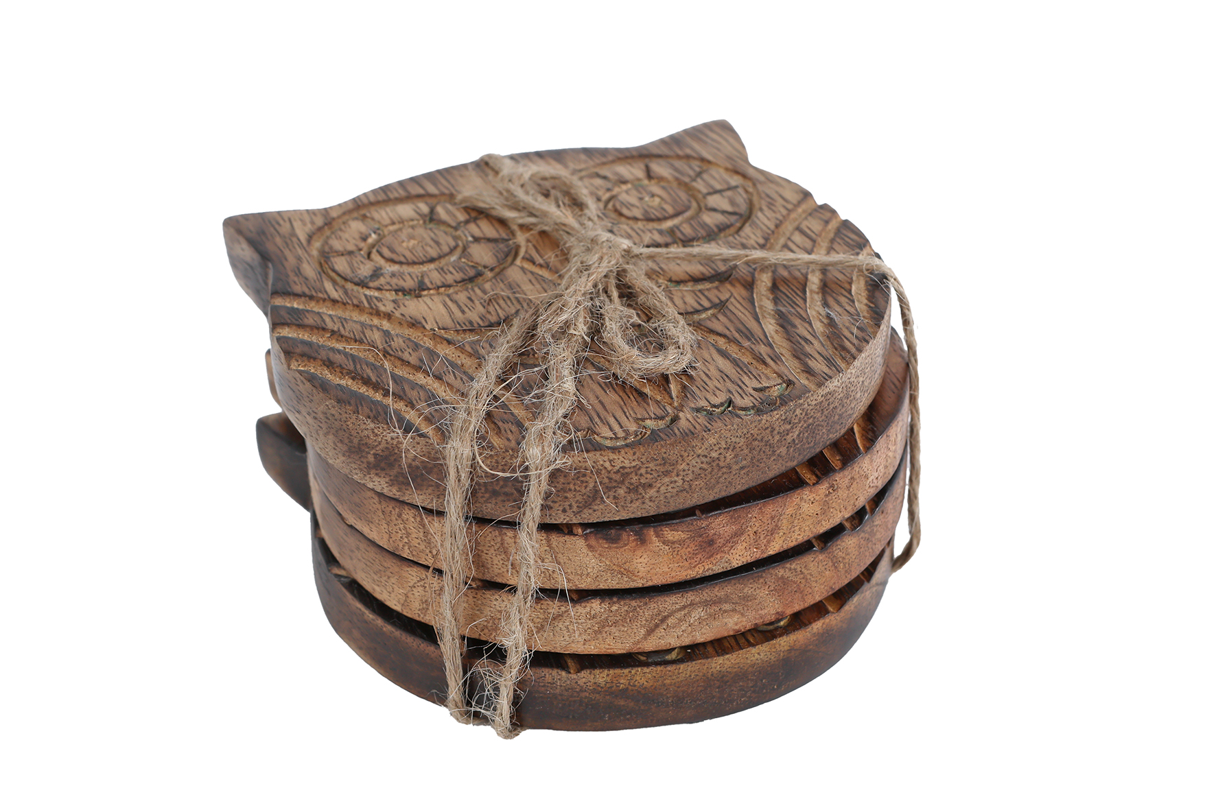 Onderzetter Uil naturel mango 10x10x4cm 4 stuks
