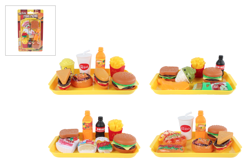 Speelset fastfood Mini Menu 8/9 delig 4ass 10x16,5cm