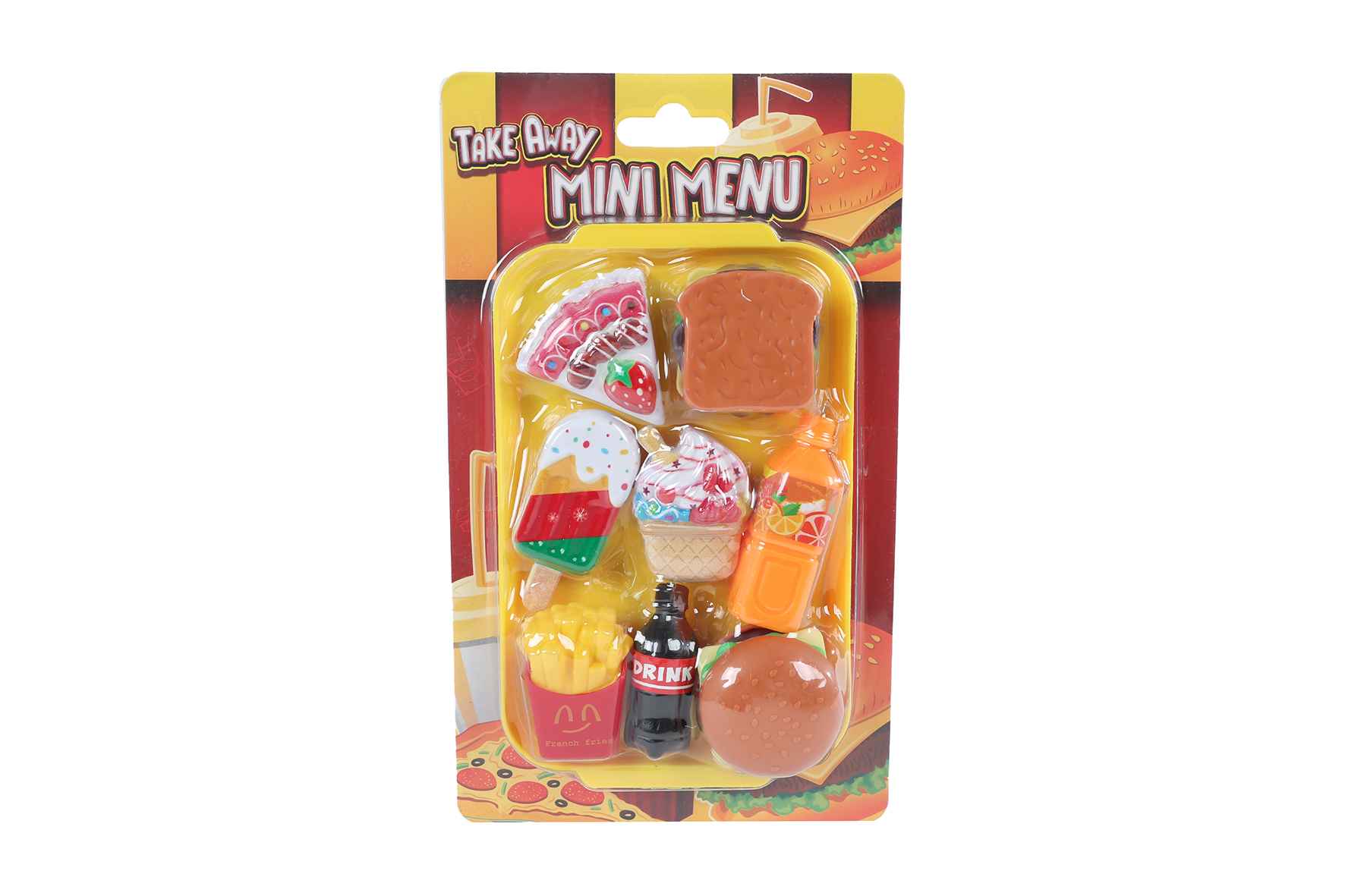 Speelset fastfood Mini Menu 8/9 delig 4ass 10x16,5cm