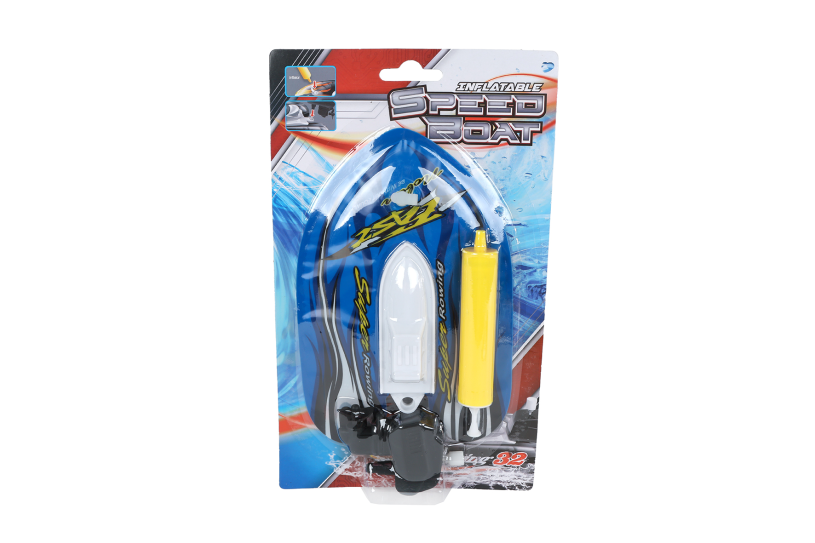 Speedboot opblaasbaar m/pomp en opwindfunctie 17cm 3 assorti