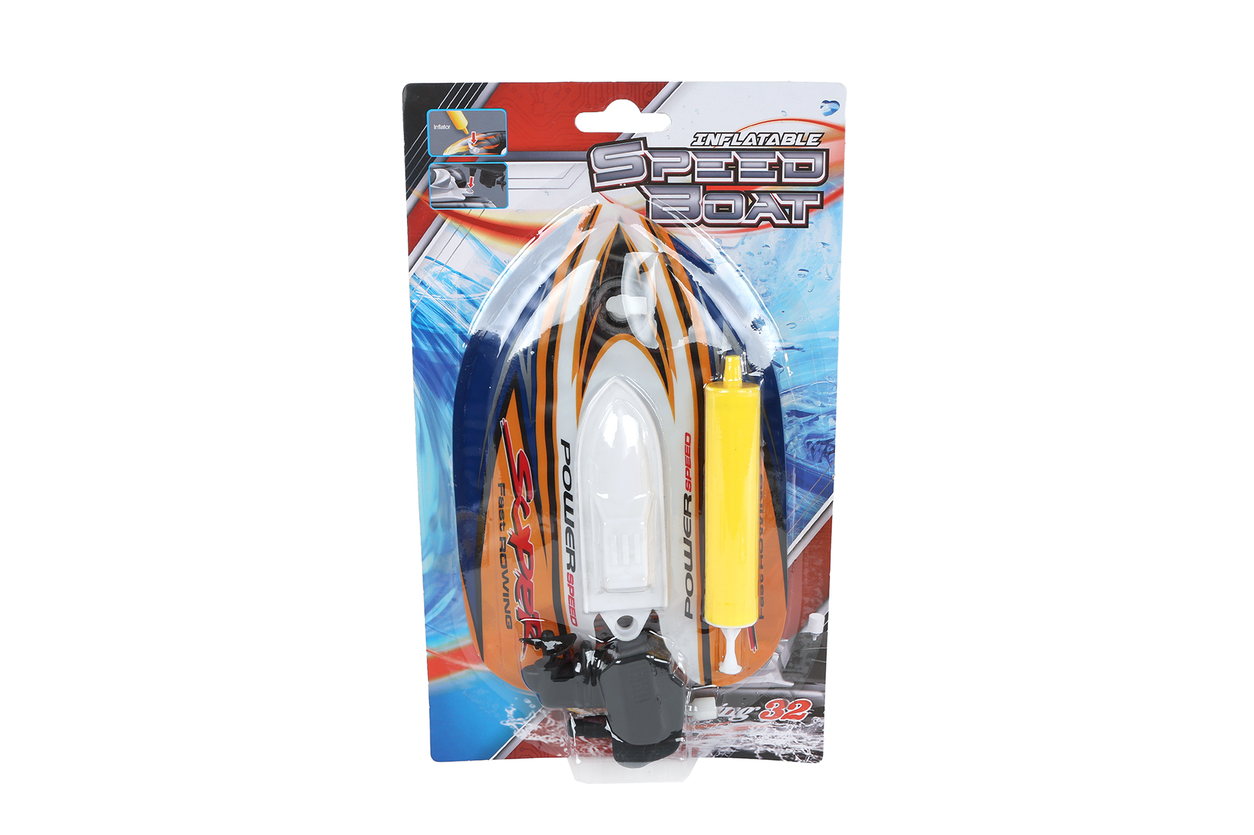 Speedboot opblaasbaar m/pomp en opwindfunctie 17cm 3 assorti
