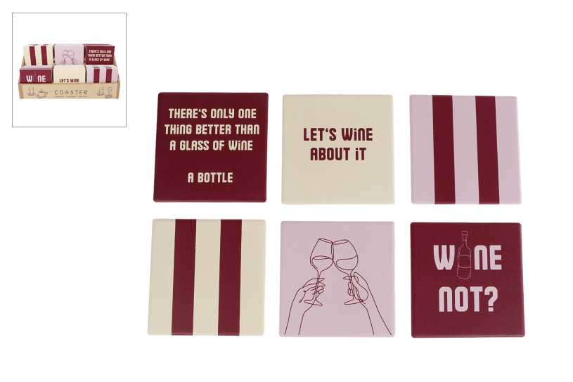 Onderzetter aardewerk Wine 10x10x7mm assorti in display