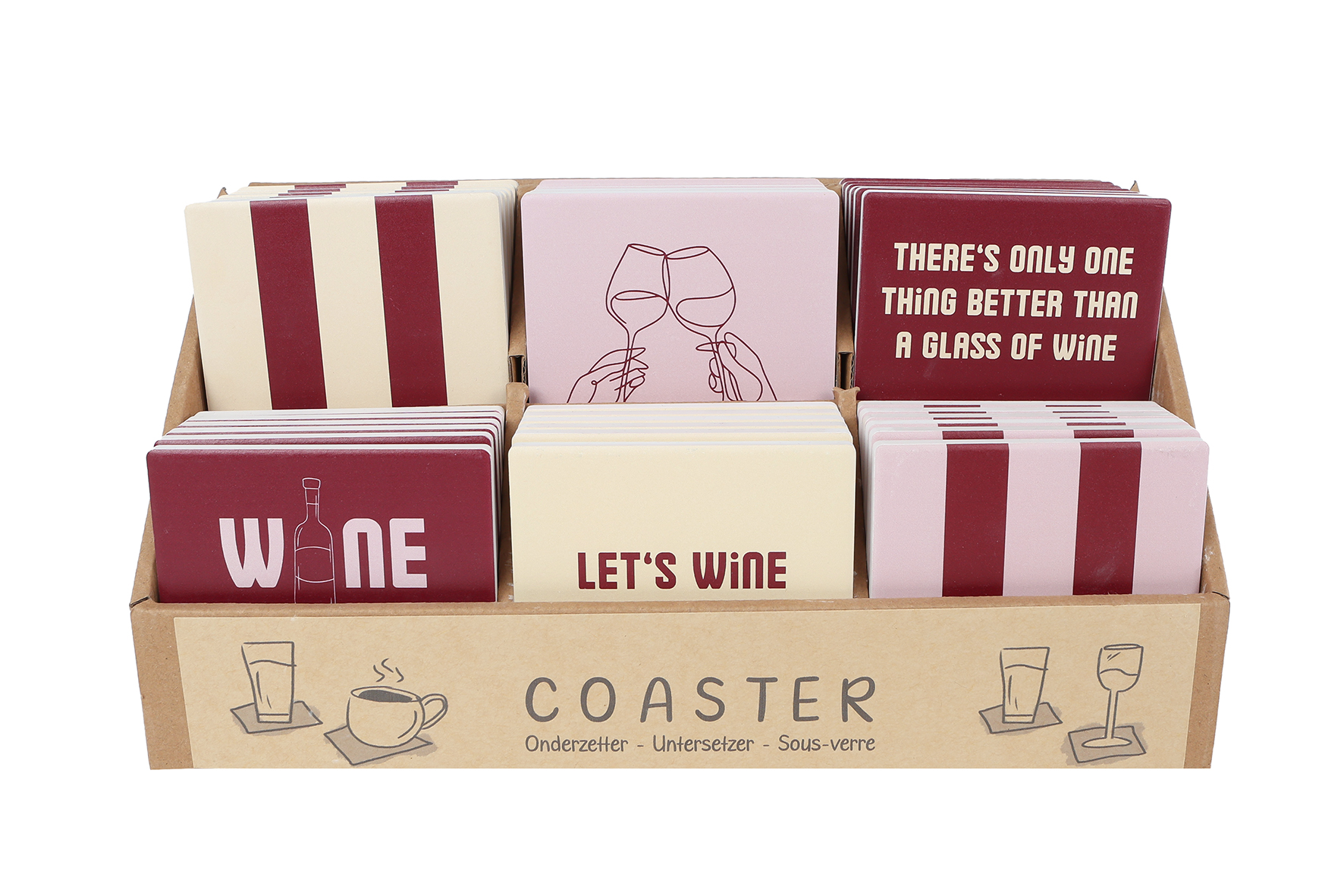 Onderzetter aardewerk Wine 10x10x7mm assorti in display