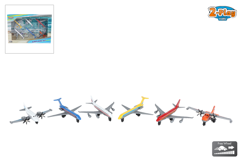 2-Play vliegtuigenset 6stuks die cast free wheel 7-10,5cm