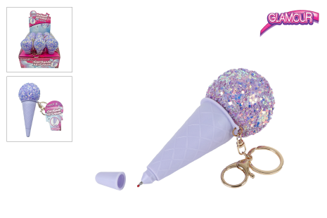 Glamour pen ijsje aan sleutelhanger paars 14cm