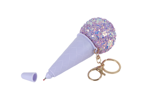Glamour pen ijsje aan sleutelhanger paars 14cm
