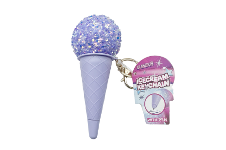 Glamour pen ijsje aan sleutelhanger paars 14cm