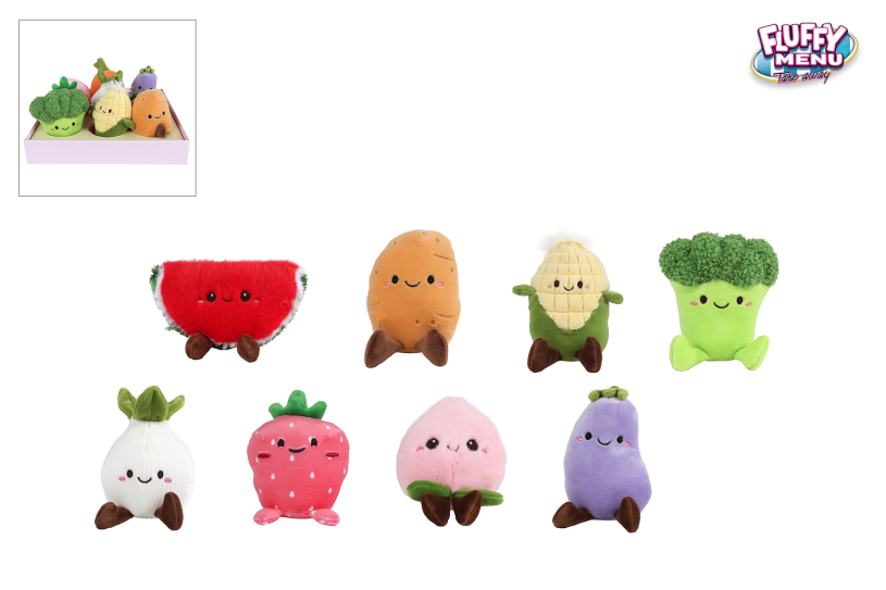 Fluffy Menu groente en fruit pluche 9ass 12-14cm