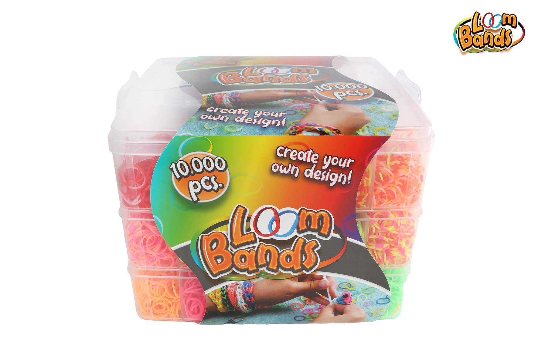 Loom Bands stapelbox 3laags 10000 bands 23x19x16cm
