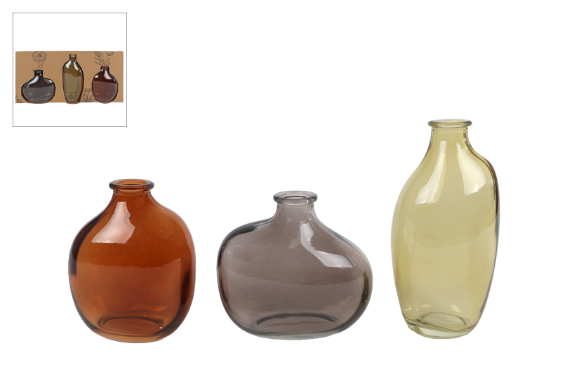 Vaas Lou set 3 stuks3 bruin/groen/grijs a3 glass 33x16x6cm