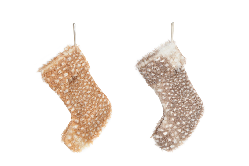 Decoratie Kerstsok bruin/beige polyester 25x35x1cm 2ass.