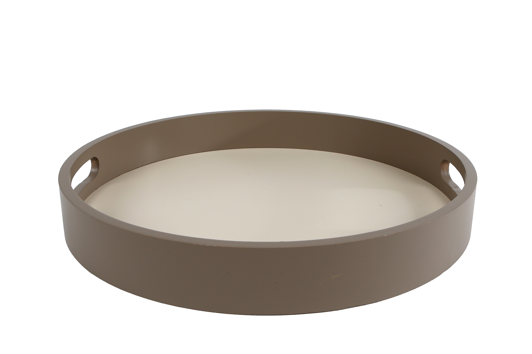 Dienblad Bjarne rond off-white/taupe hout 30x30x4cm
