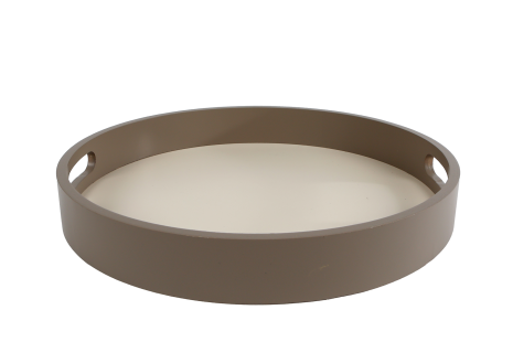 Dienblad Bjarne rond off-white/taupe hout 30x30x4cm