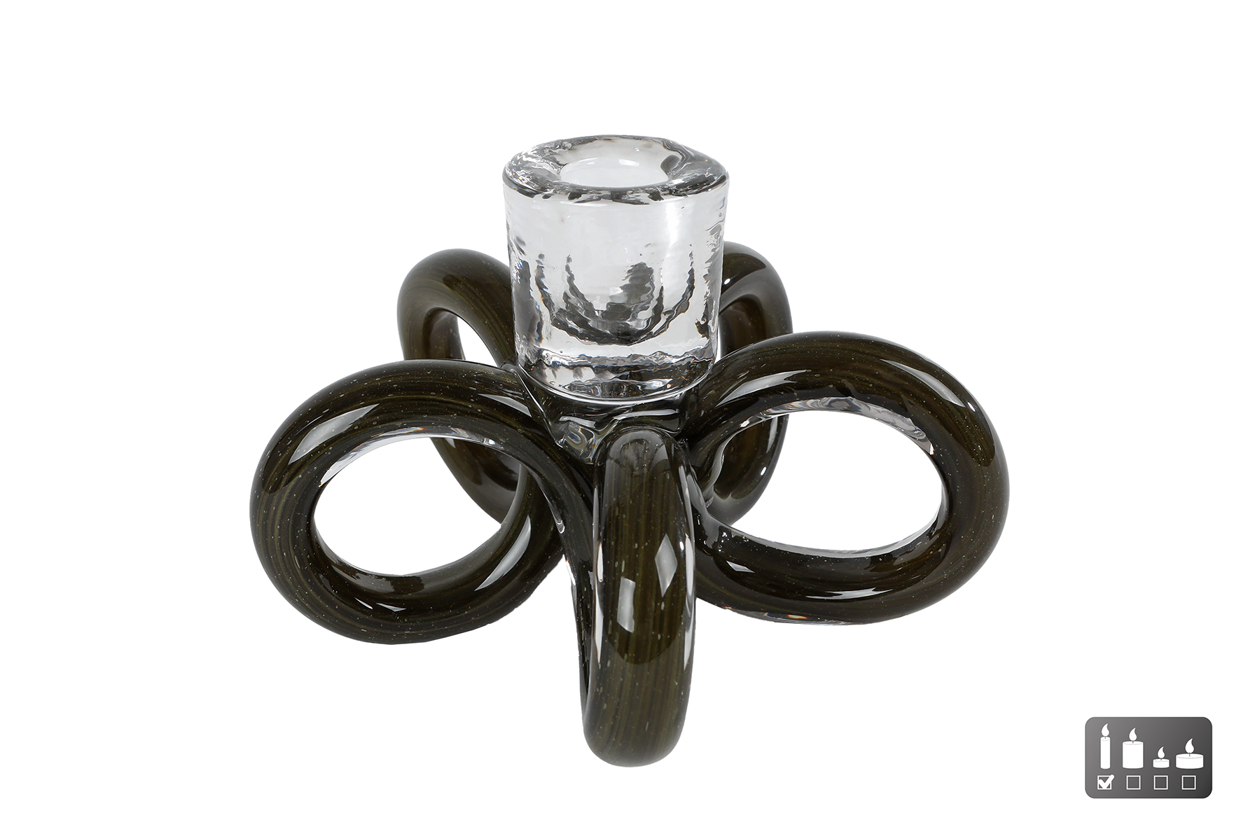 Kandelaar Flore d.groen/helder glas 14,5x14,5x10,5cm
