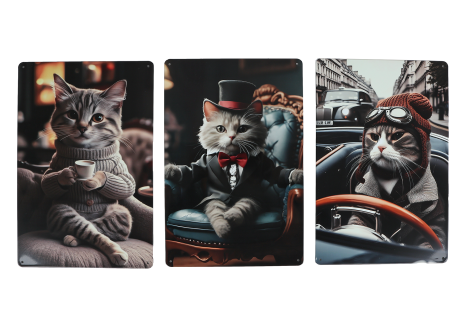 Wandbord Gentlemen Cat metaal 20x30x0,5cm assorti