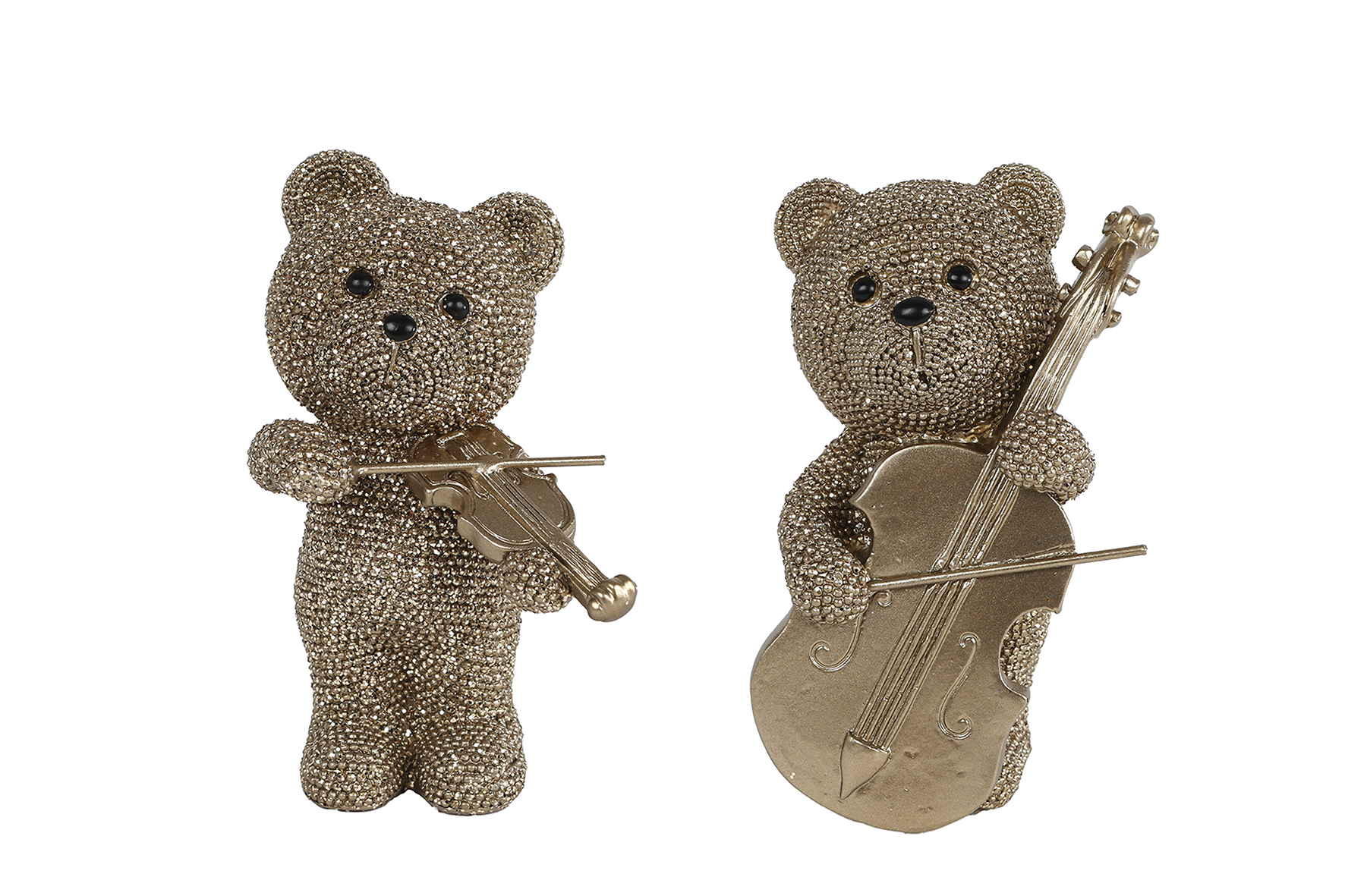 Sculptuur Bear Music glinster goud polystone 8x7x12,5cm