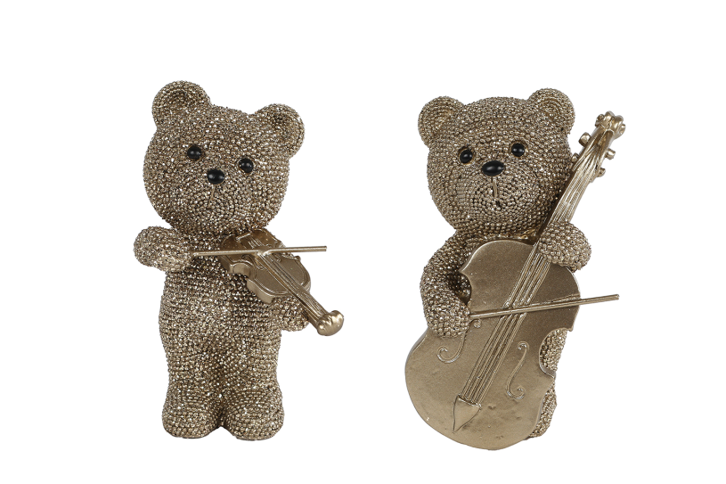 Sculptuur Bear Music glinster goud polystone 8x7x12,5cm