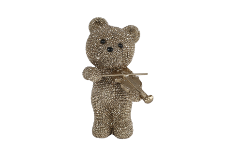 Sculptuur Bear Music glinster goud polystone 8x7x12,5cm