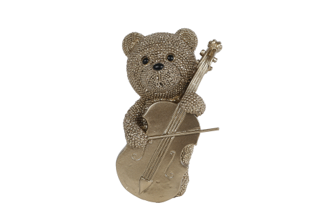 Sculptuur Bear Music glinster goud polystone 8x7x12,5cm