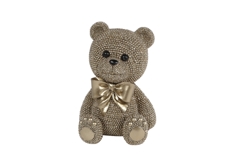 Sculptuur Teddybeer glinster goud polystone 12,5x11x17,5cm