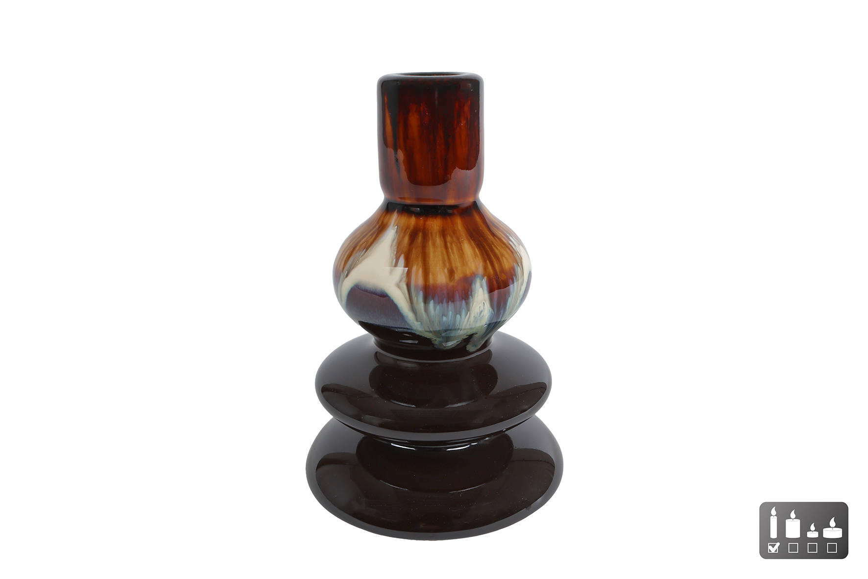 Kandelaar Riley bruin aardewerk 11x11x16cm