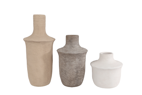 Vaas Jae set 3 stuks licht bruin/grijs/wit aardew 10x10x24cm