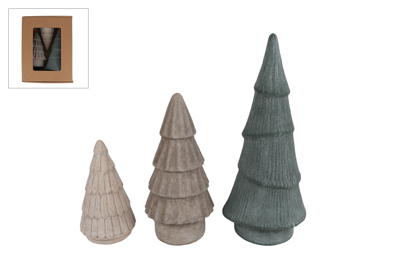Sculptuur Tree set 3 stuks aardewerk 11,5x11,5x27cm G/W/B