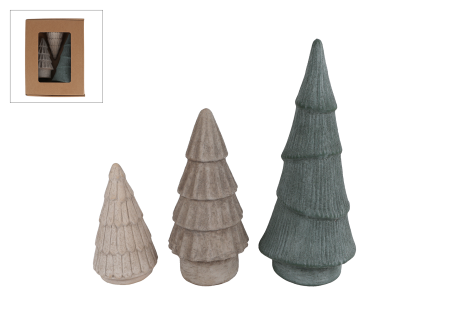 Sculptuur Tree set 3 stuks aardewerk 11,5x11,5x27cm G/W/B