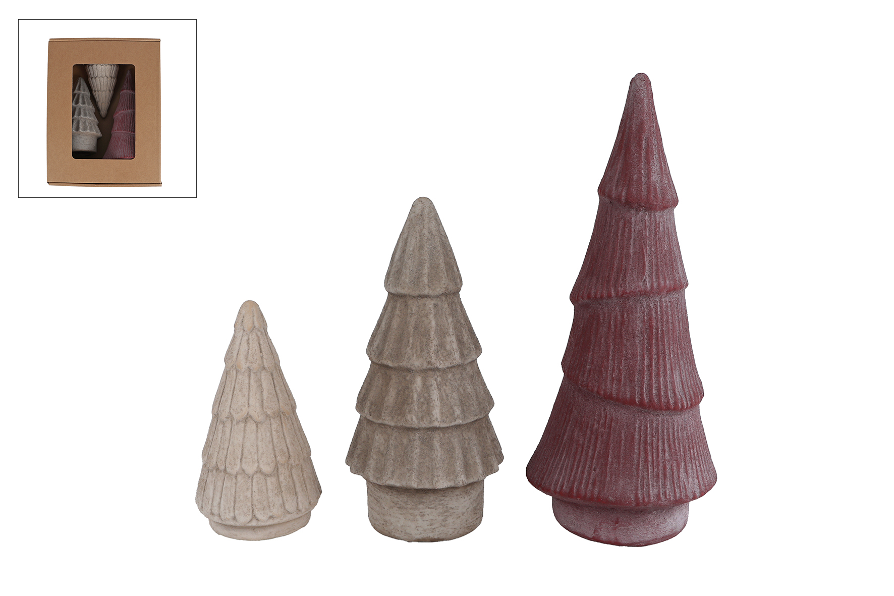 Sculptuur Tree set 3 stuks aardewerk 11,5x11,5x27cm R/W/B