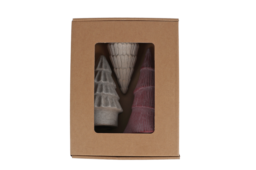 Sculptuur Tree set 3 stuks aardewerk 11,5x11,5x27cm R/W/B