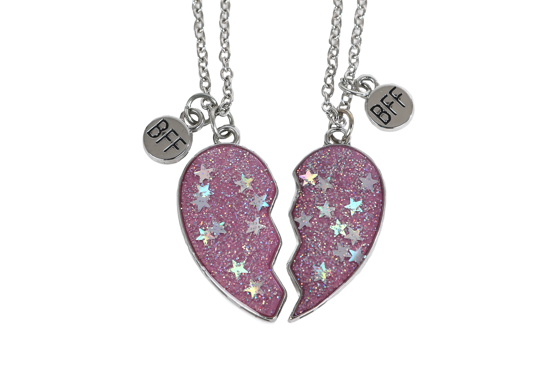 Glamour BFF vriendschapsketting hart 2-delig roze 12cm
