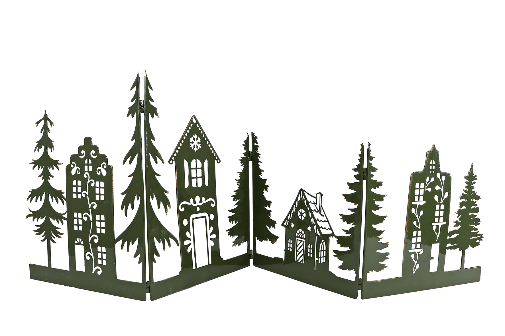 Decoratie shutter Xmas House/Tree groen metaal 122x0,5x40cm